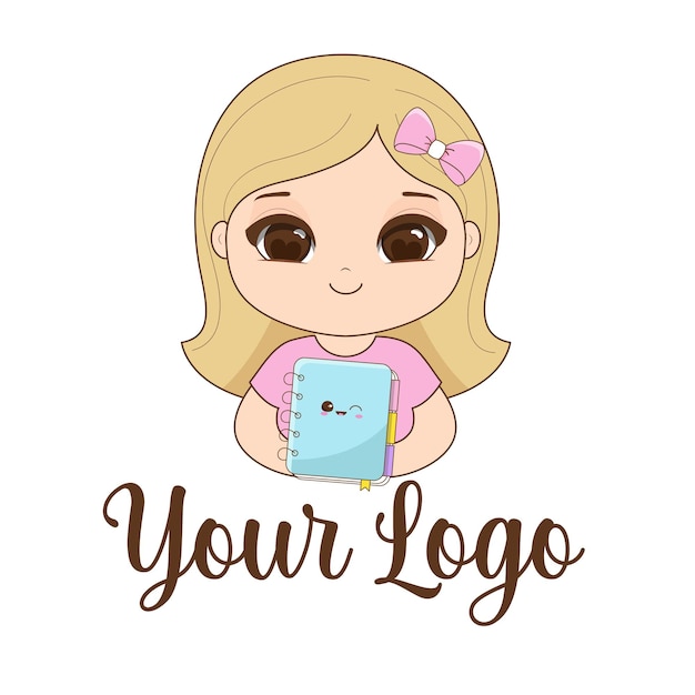 Logo cute kawaii girl mascot with planner Vector