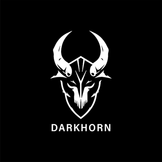 the logo for darkhorn in the style of simplistic vector art skull motifs