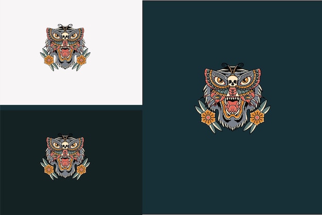 Logo design of butterfly and head tiger vector