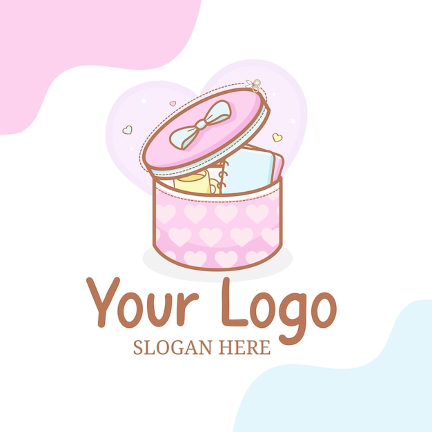 Logo design cute box with planner and mug Vector