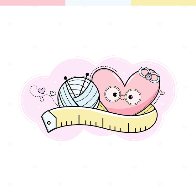 Logo design cute heart sewing Vector