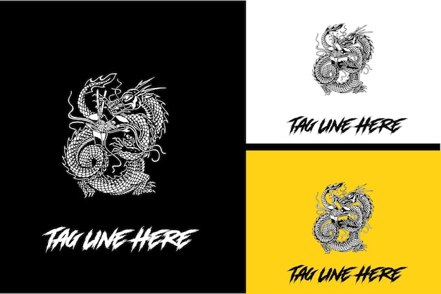 Logo design of dragon vector black and white