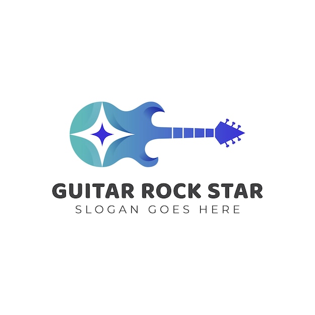 Logo design of festival guitar rock star for live show, band musical studio acoustic guitar song logo design