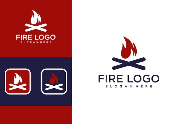 logo design fire or bonfire with wood logo design