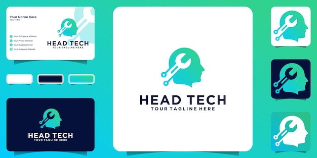 Logo design fix human head technology business card and template design