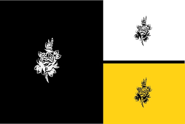 Logo design of flowers and sword vector black and white