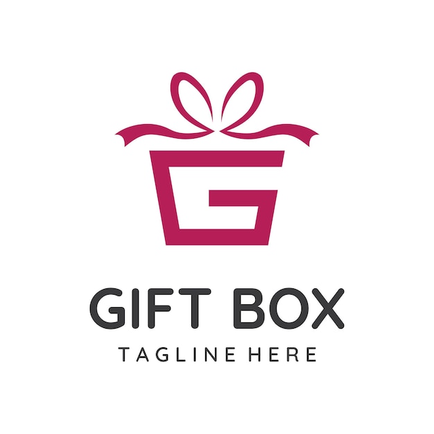 Logo design gift box or gift box template with ribbon sign letter G and giftsLogo for surprisevalentinbirthdaygift shopparty and business