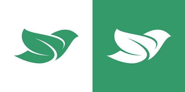 Logo design green leaf and bird icon vector illustration