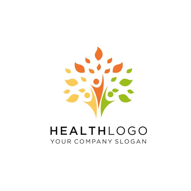 logo design of green leaves with human or people and healthy lifestyle