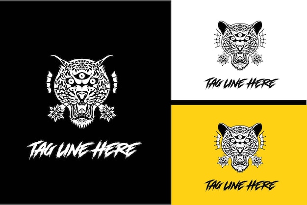 Logo design of head cheeta 3 eye black and white vector illustration