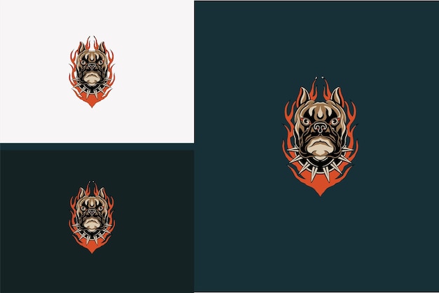 Logo design of head dog angry and fire vector