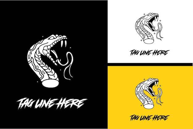 logo design of head snake and knife black and white vector illustration