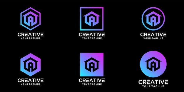 logo design home combined with letter a template design