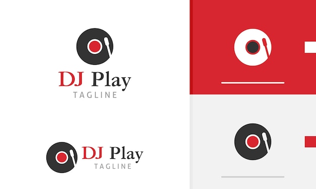 Vector logo design icon of spinning circle dj cd disk vinyl with gramaphone playing music disco club studio