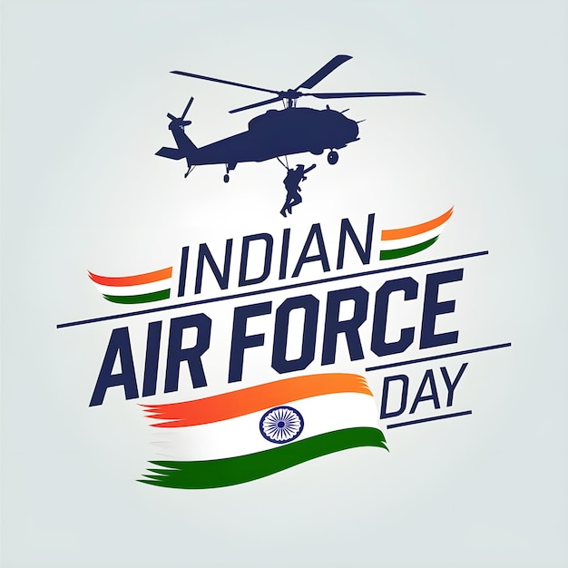 Logo design Indian Air Force Day a helicopter above a descending figure