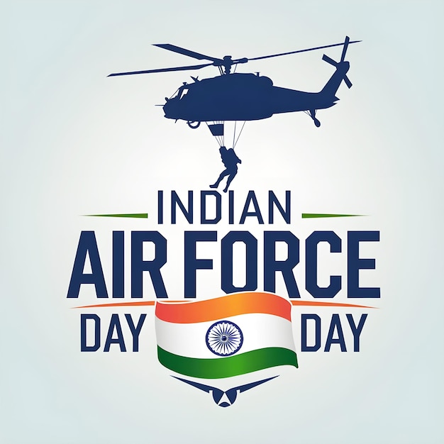 Logo design Indian Air Force Day a helicopter above a descending figure