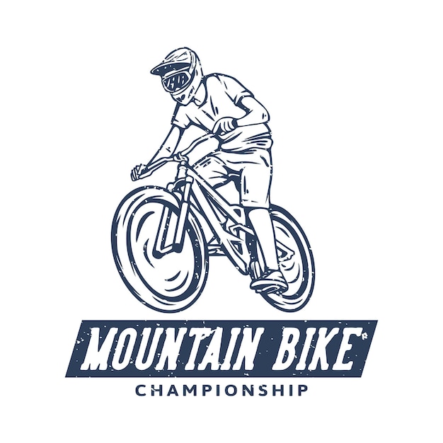 Vector logo design mountain bike championship with mountain biker vintage illustration