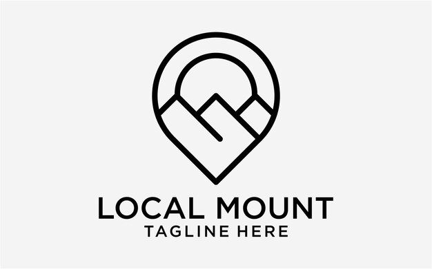 Vector logo design mountain with pin location line simple