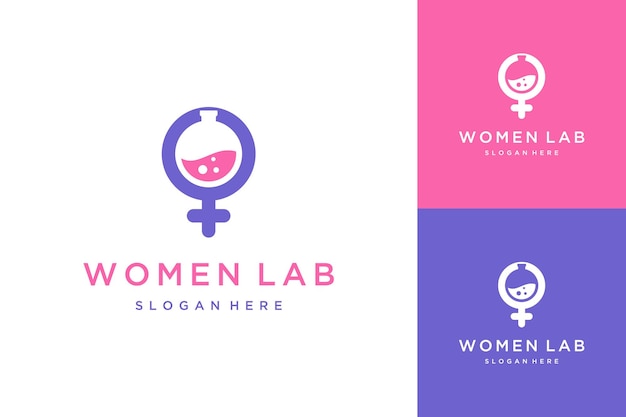 logo design negative space laboratory woman or female gender with laboratory glass and liquid