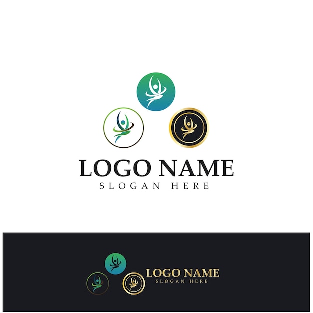 Logo design of people doing yoga symbol icon illustration vector