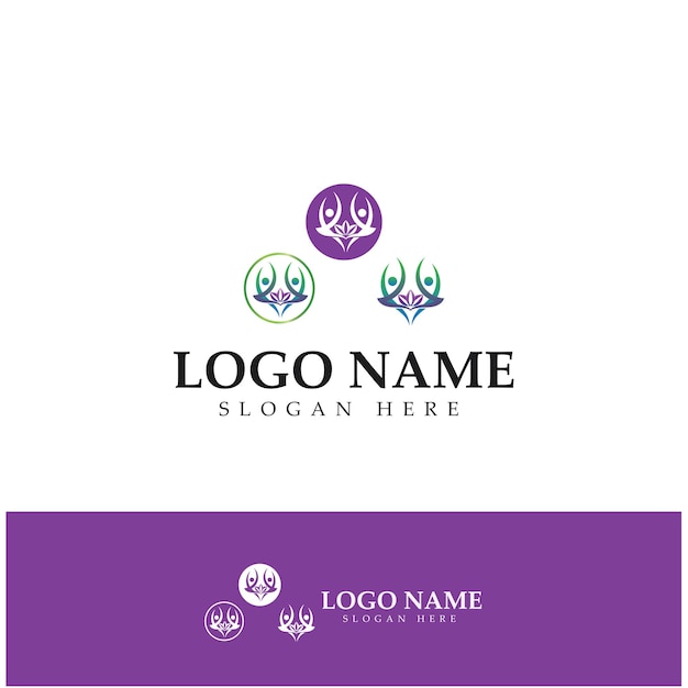 Logo design of people doing yoga symbol icon illustration vector