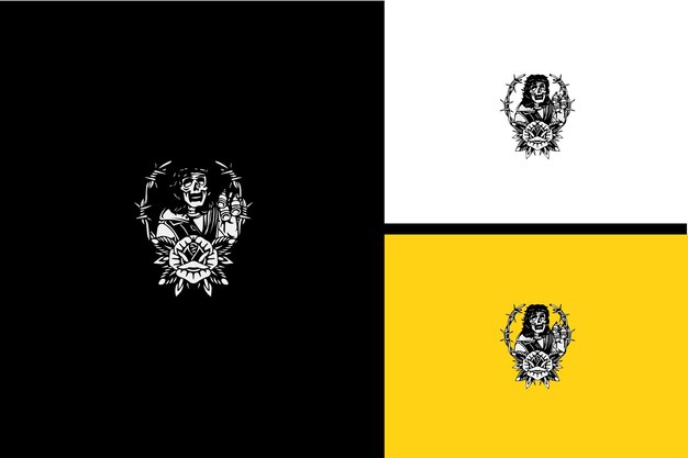 Logo design of skull and flower vector black and white