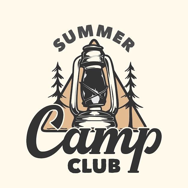 Logo design summer camp club with camping lantern vintage illustration