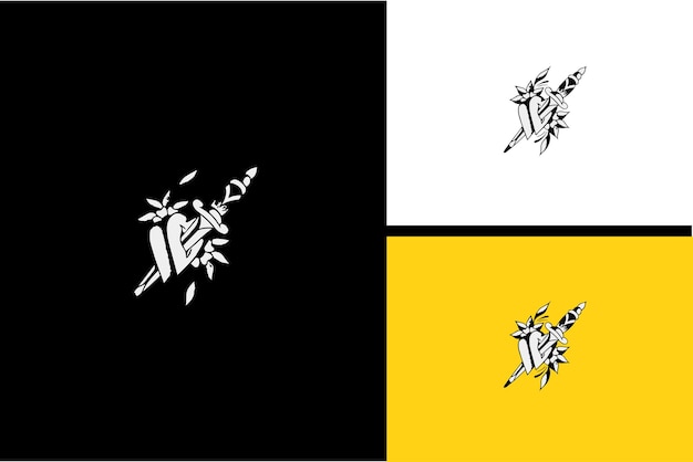 Logo design of sword and flower vector black and white