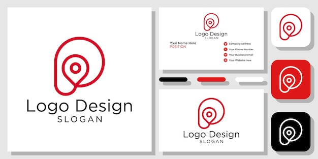 logo design symbol combination capital letter location gps red circle with business card template