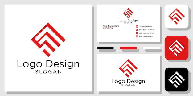 logo design symbol combination mountain frame abstract geometric red with business card template