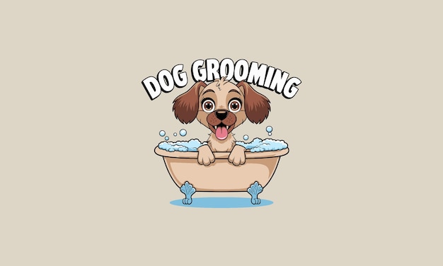 Vector logo design template of a dog grooming vector flat design