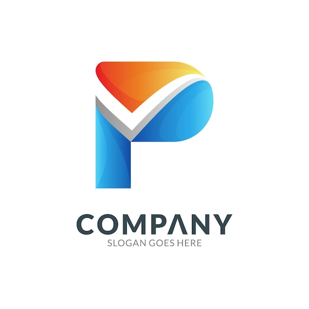 Logo design template of letter P combination with check mark