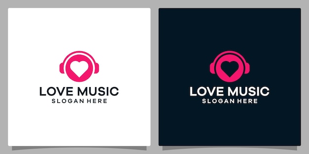 Logo design template Music Logo headphone with heart love icon vector Premium vector