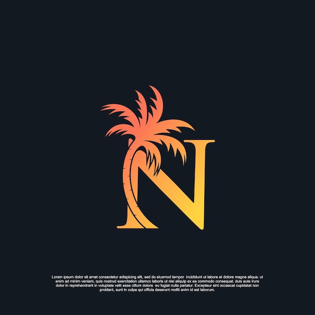 Logo design with combynation letter N palm logo Premium Vector