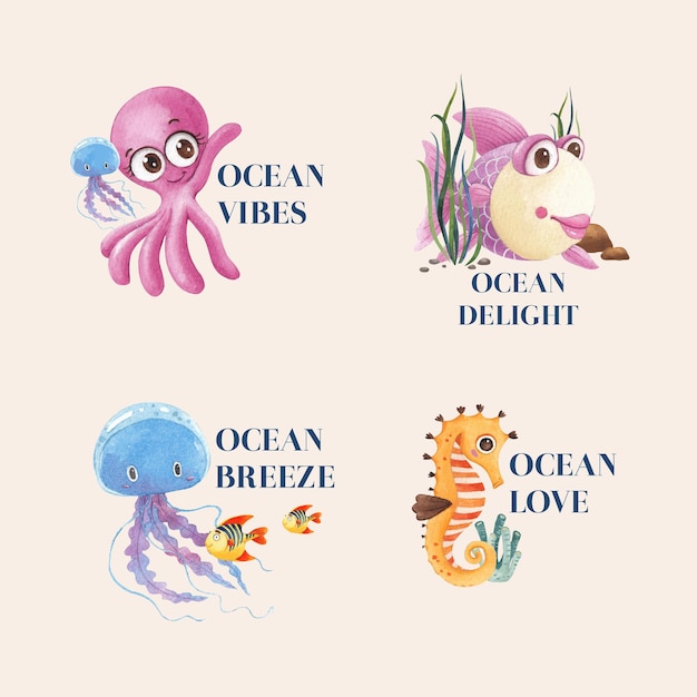 Logo design with ocean delighted conceptwatercolor style