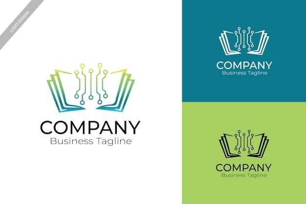 Logo digital book learning course green school company brand set