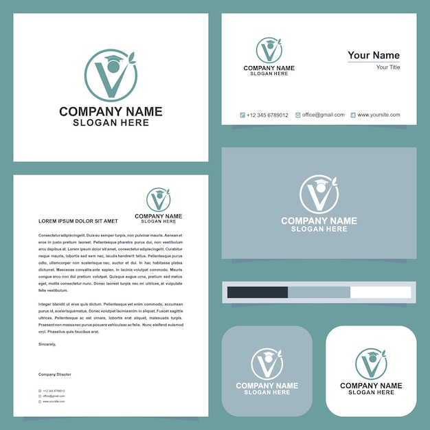 logo education v and business card