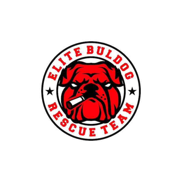 logo of Elite bulldog with smoke or cigarette red bulldog rescue team