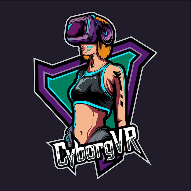 logo esport cyborg girl wearing vr