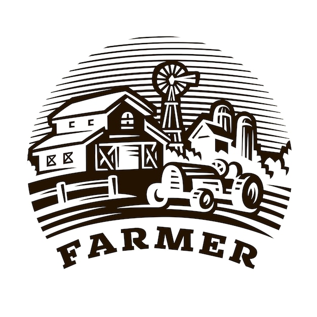 A logo for a farmer with the word farm on the front.