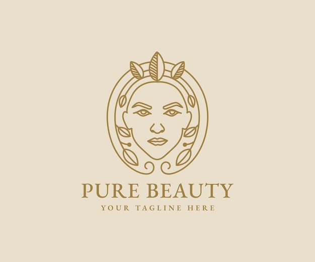 Logo feminine beauty woman face minimalist line art hand drawn portrait for makeup fashion and spa