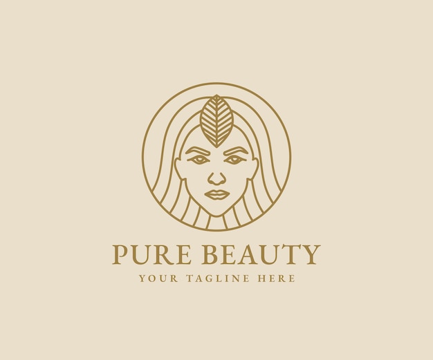 Logo feminine beauty woman face minimalist line art hand drawn portrait for makeup fashion and spa