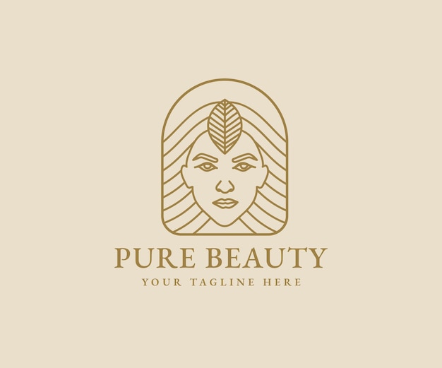 Logo feminine beauty woman face minimalist line art hand drawn portrait for makeup fashion and spa