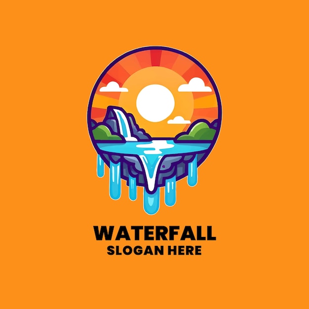 logo flat sunset logo with waterfall