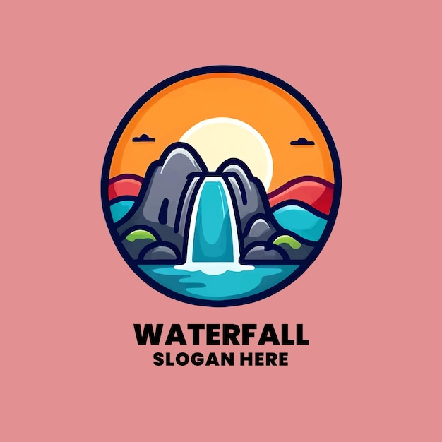 logo flat sunset logo with waterfall