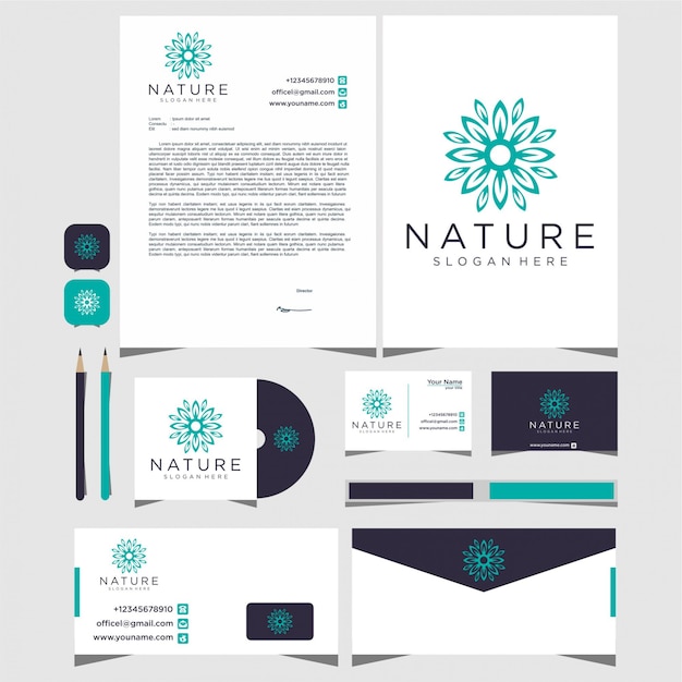 Logo of flower nature with stationery