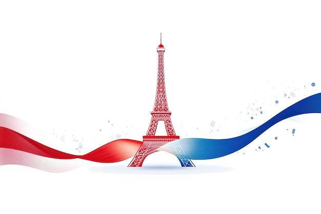 Logo of the French flag with Eiffel Tower in vector style red white and blue colors white background