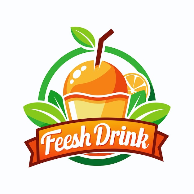 a logo for fresh juice with a red ribbon around the top