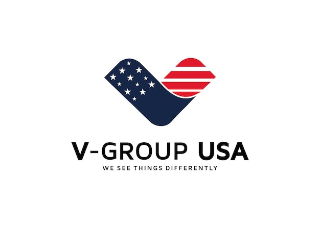 A logo for a group USA with letter V and eagle concept