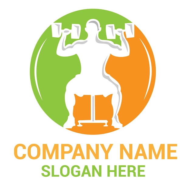 A logo for a gym with a man doing a dumbbells.